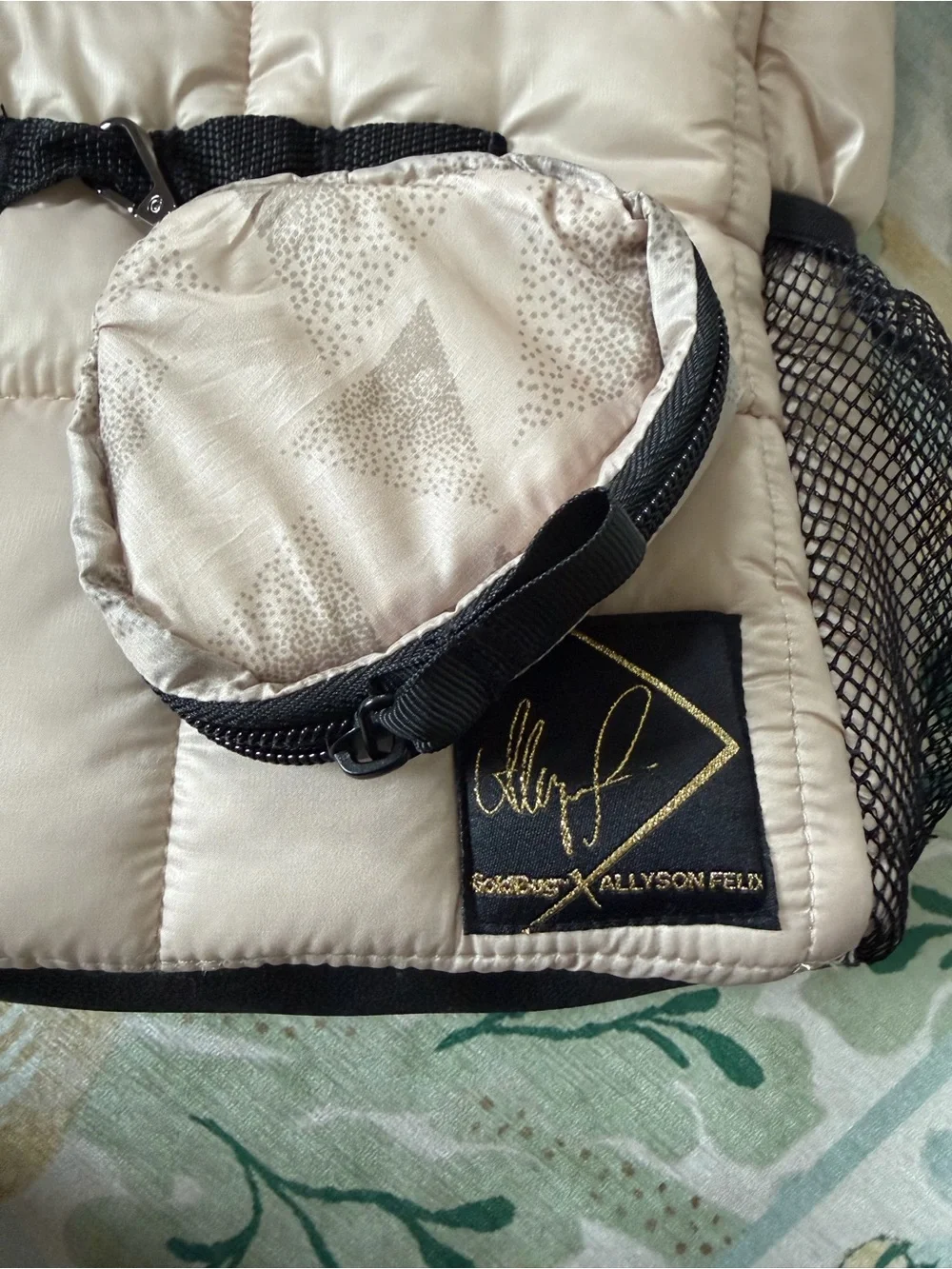 NEW Goldbug Beige Quilted Puffer diaper bag with Black Accents